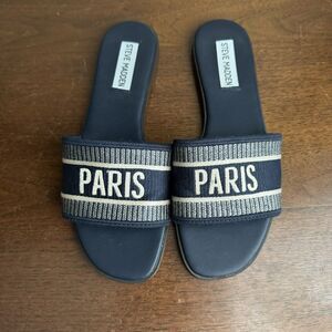 Steve Madden Knox Paris Slides Sandals Navy Blue Sz 6.5